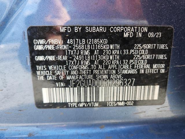 JF2GUADC0RH296327 - 2024 SUBARU CROSSTREK PREMIUM BLUE photo 13