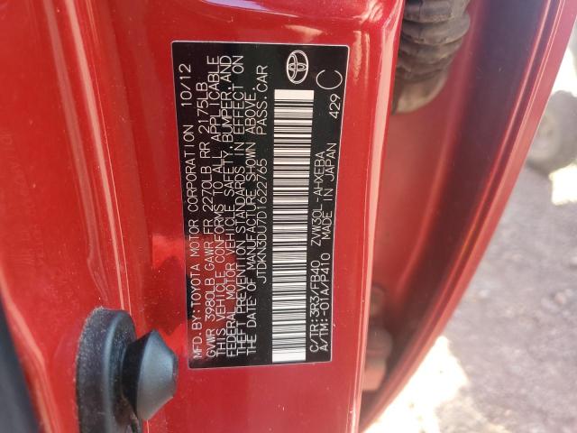 JTDKN3DU7D1622765 - 2013 TOYOTA PRIUS RED photo 12