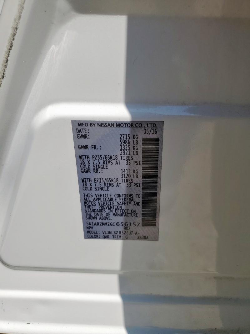 5N1AR2MM2GC656157 - 2016 NISSAN PATHFINDER S WHITE photo 13