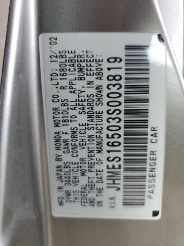 JHMES16503S003819 - 2003 HONDA CIVIC LX 银色 照片 12