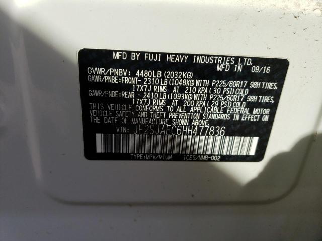 JF2SJAEC6HH477836 - 2017 SUBARU FORESTER 2.5I PREMIUM თეთრი ფოტო 12