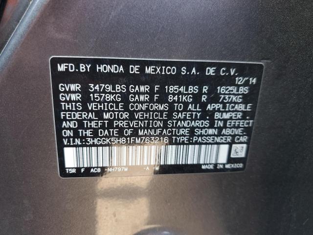 3HGGK5H81FM763216 - 2015 HONDA FIT EX ნაცრისფერი ფოტო 12