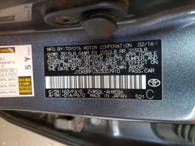 JTDKBRFU3G3007910 - 2016 TOYOTA PRIUS 石墨色 照片 12