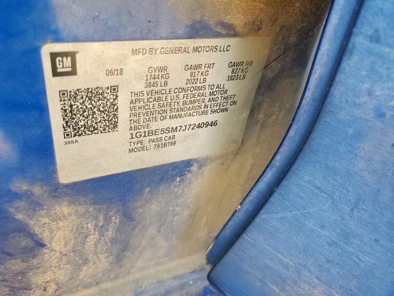 1G1BE5SM7J7240946 - 2018 CHEVROLET CRUZE LT 蓝色 照片 12