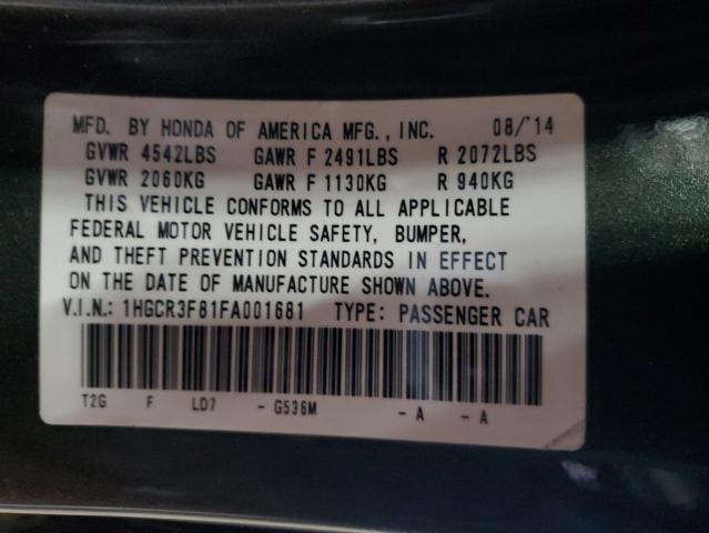 1HGCR3F81FA001681 - 2015 HONDA ACCORD EXL GRAY photo 13