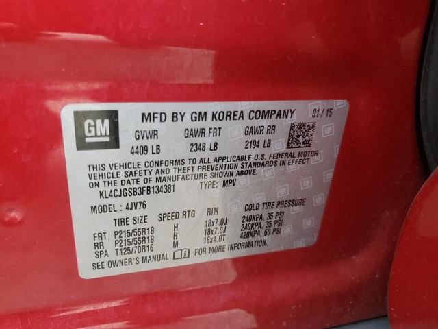 KL4CJGSB3FB134381 - 2015 BUICK ENCORE RED photo 12