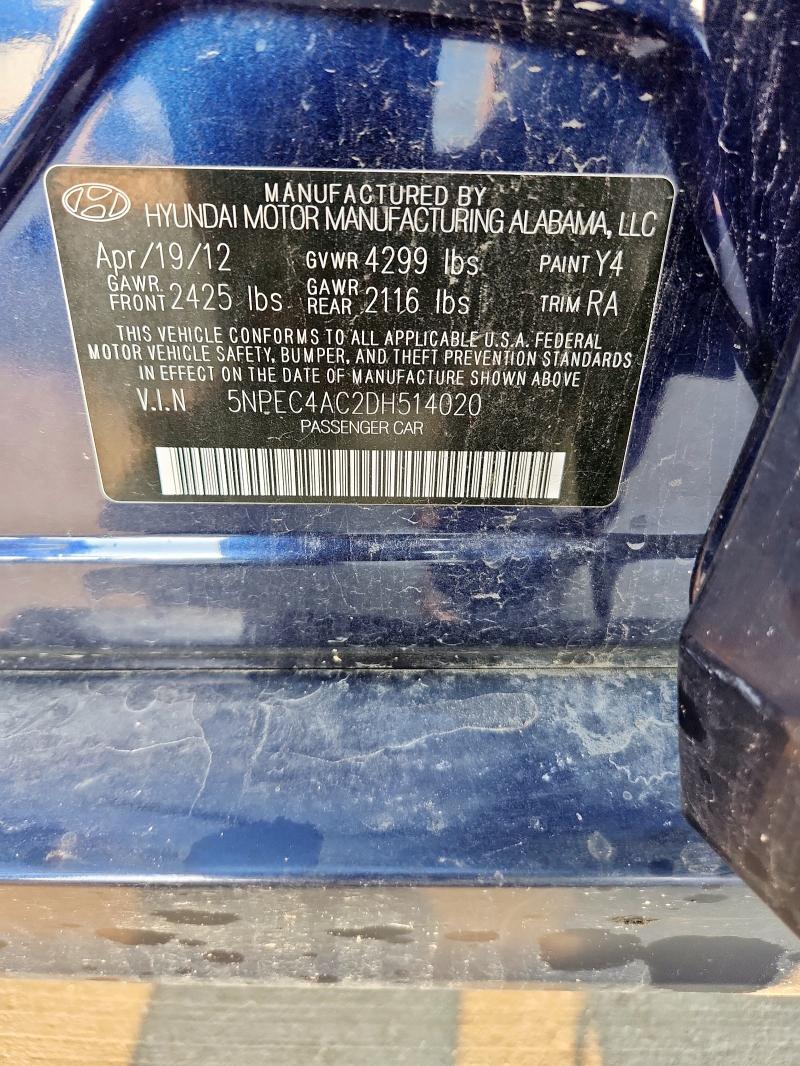 5NPEC4AC2DH514020 - 2013 HYUNDAI SONATA SE BLUE photo 12
