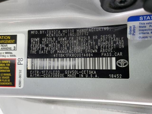 4T1BK1FK8CU014884 - 2012 TOYOTA CAMRY SE SILVER photo 12
