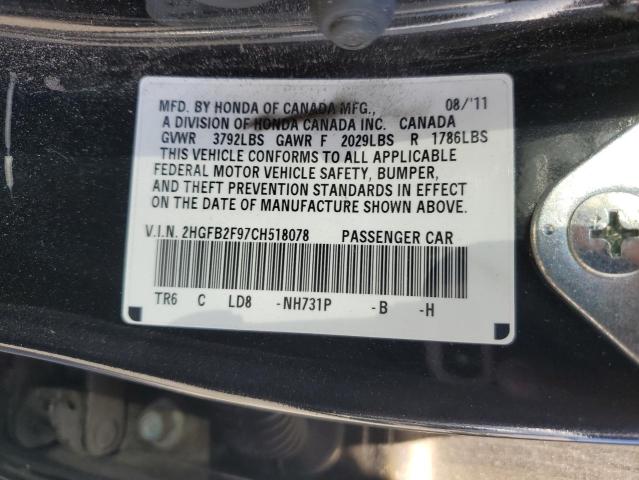 2HGFB2F97CH518078 - 2012 HONDA CIVIC EXL BLACK photo 12