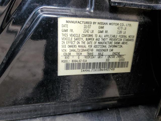 1N4AL21E18N440749 - 2008 NISSAN ALTIMA 2.5 BLACK photo 12