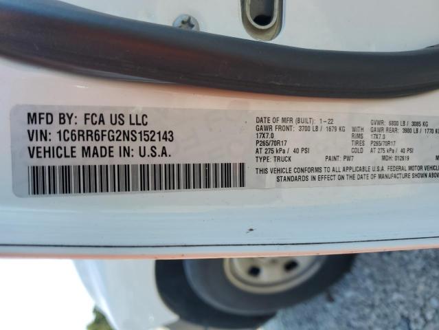 1C6RR6FG2NS152143 - 2022 RAM 1500 CLASS TRADESMAN Սպիտակ լուսանկար 12