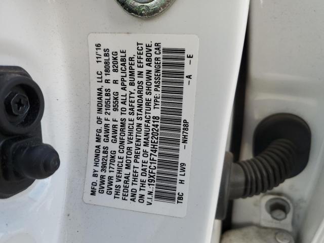 19XFC1F74HE202418 - 2017 HONDA CIVIC EXL თეთრი ფოტო 13