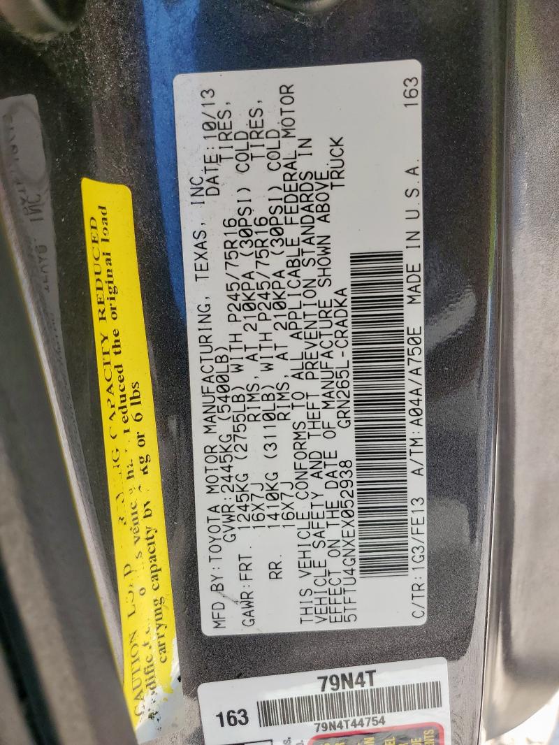 5TFTU4GNXEX052938 - 2014 TOYOTA TACOMA PRERUNNER ACCESS CAB GRAY photo 12