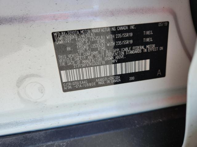 2T3Y1RFV7KC009219 - 2019 TOYOTA RAV4 LIMITED Biały zdjęcie 12