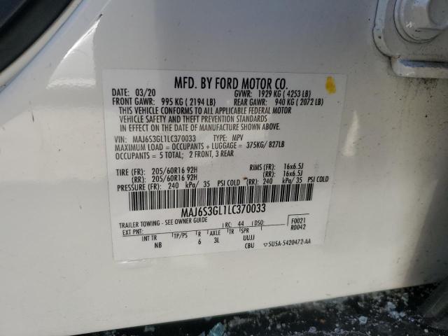 MAJ6S3GL1LC370033 - 2020 FORD ECOSPORT SE 白色 照片 12