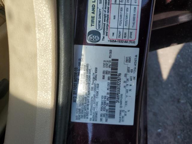 3FAHP0JAXCR228796 - 2012 FORD FUSION SEL 勃艮第红 照片 13