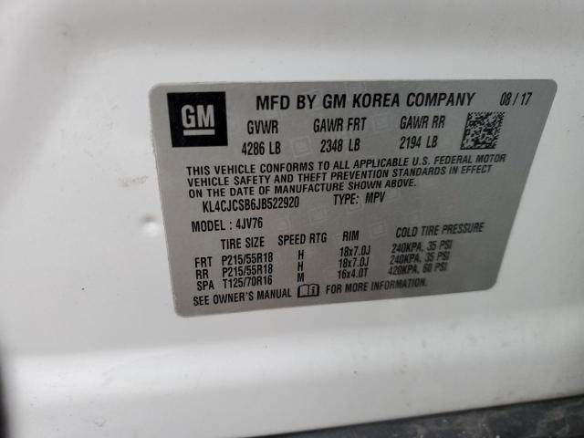 KL4CJCSB6JB522920 - 2018 BUICK ENCORE ESSENCE WHITE photo 12