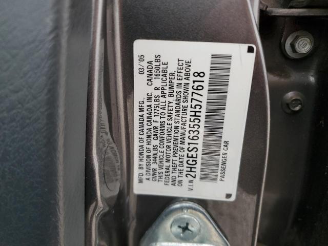 2HGES16355H577618 - 2005 HONDA CIVIC DX VP Boz foto 12