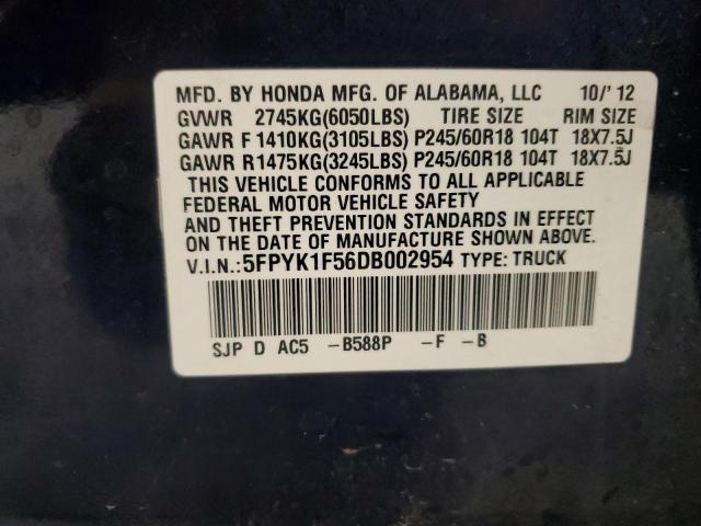 5FPYK1F56DB002954 - 2013 HONDA RIDGELINE RTL Mavi foto 12