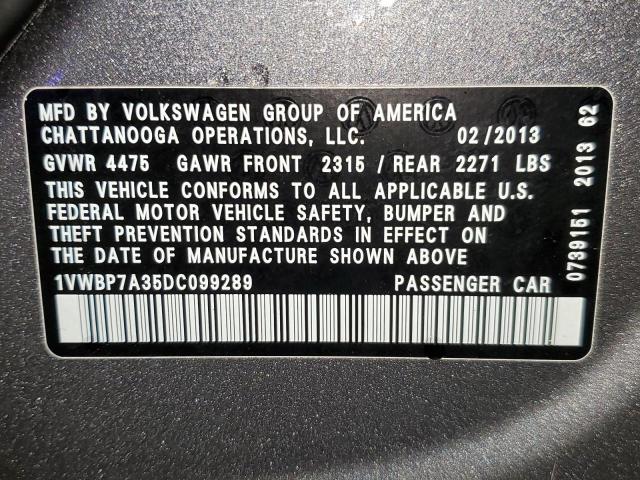 1VWBP7A35DC099289 - 2013 VOLKSWAGEN PASSAT SE GRAY photo 13