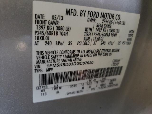 1FM5K8D83DGC87020 - 2013 FORD EXPLORER XLT Gümüş fotoğraf 13