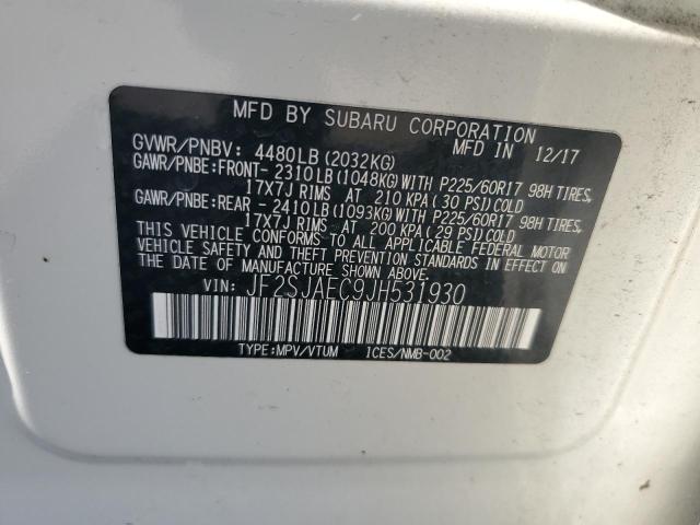 JF2SJAEC9JH531930 - 2018 SUBARU FORESTER 2.5I PREMIUM Blanc photo 12