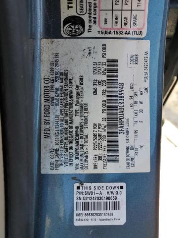 3FAHP0JA0CR389948 - 2012 FORD FUSION SEL BLUE photo 12