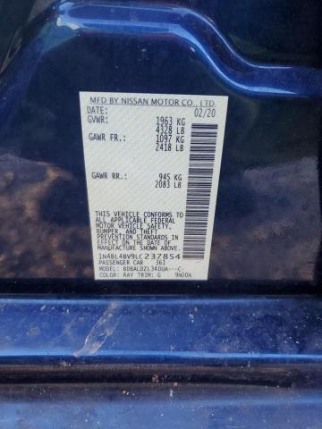 1N4BL4BV9LC237854 - 2020 NISSAN ALTIMA S BLUE photo 12