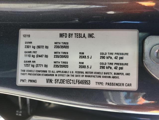 5YJ3E1EC1LF646953 - 2020 TESLA MODEL 3 灰色 照片 12