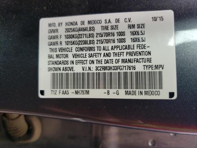 3CZRM3H33FG717616 - 2015 HONDA CR-V LX GRAY photo 14
