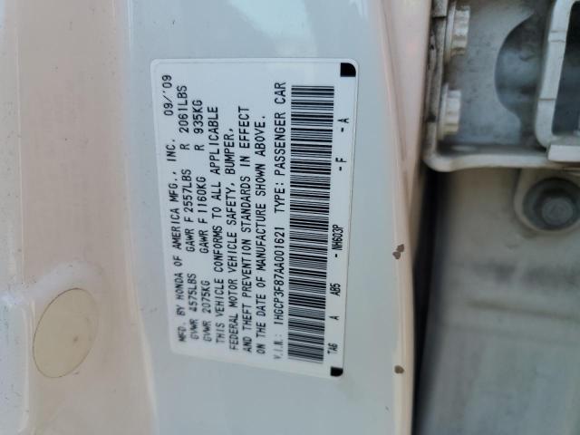 1HGCP3F87AA001621 - 2010 HONDA ACCORD EXL 白色 照片 12