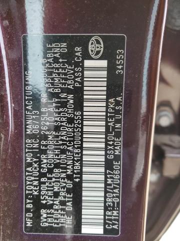 4T1BK1EB1DU052556 - 2013 TOYOTA AVALON BASE 栗色 照片 12