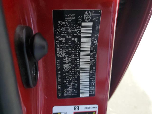 2T1BU4EE5AC325212 - 2010 TOYOTA COROLLA BASE 红色 照片 12