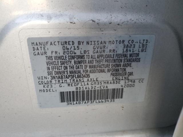 3N1AB7AP3FL663435 - 2015 NISSAN SENTRA S SILVER photo 12