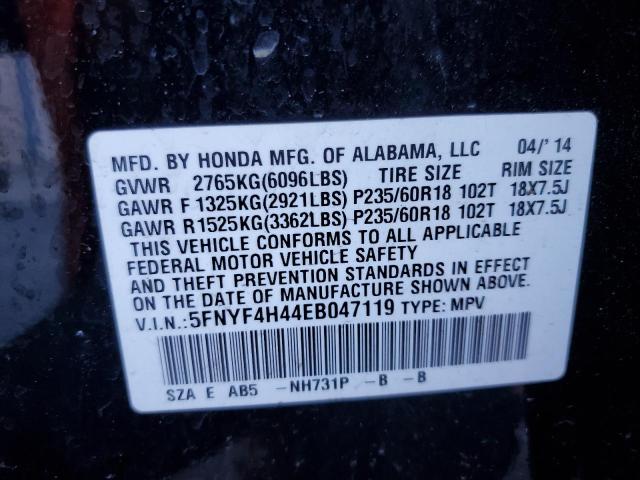 5FNYF4H44EB047119 - 2014 HONDA PILOT EX BLACK photo 14