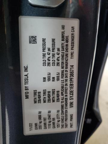5YJ3E1EB1PF386714 - 2023 TESLA MODEL 3 Gri fotoğraf 12