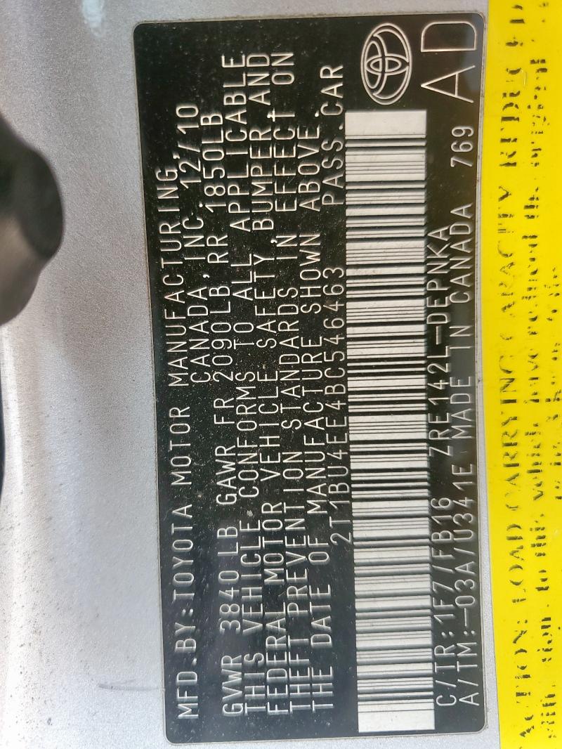 2T1BU4EE4BC546463 - 2011 TOYOTA COROLLA BASE SILVER photo 12