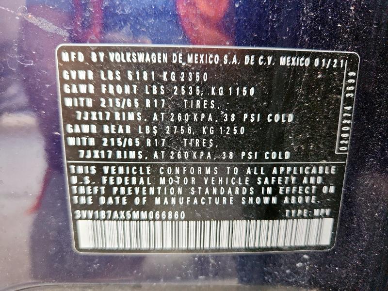 3VV1B7AX5MM066860 - 2021 VOLKSWAGEN TIGUAN S BLUE photo 13