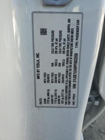 5YJ3E1EA9PF603269 - 2023 TESLA MODEL 3 Weiß Foto 12