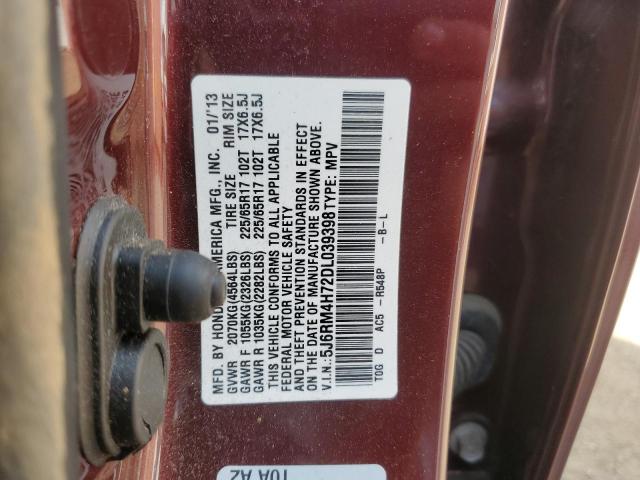 5J6RM4H72DL039398 - 2013 HONDA CR-V EXL BURGUNDY photo 12