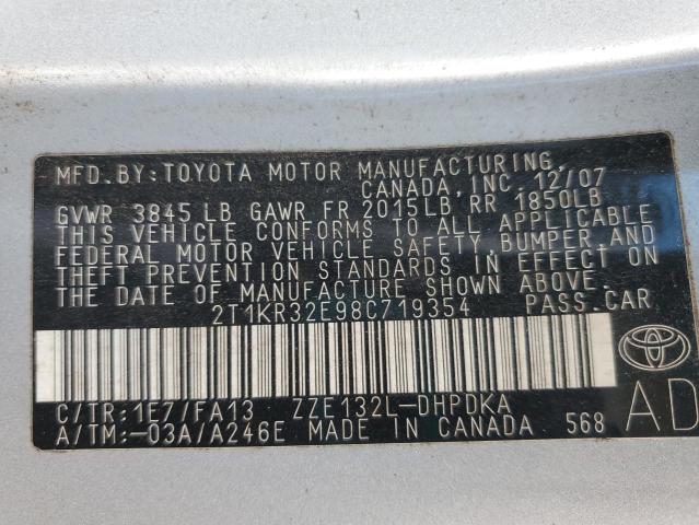 2T1KR32E98C719354 - 2008 TOYOTA COROLLA MA XR SILVER photo 12