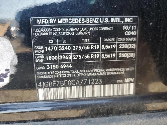 4JGBF7BE0CA771223 - 2012 MERCEDES-BENZ GL 450 4MATIC BLACK photo 13