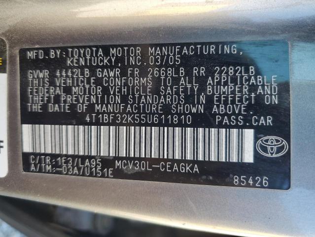 4T1BF32K55U611810 - 2005 TOYOTA CAMRY LE GRAY photo 12