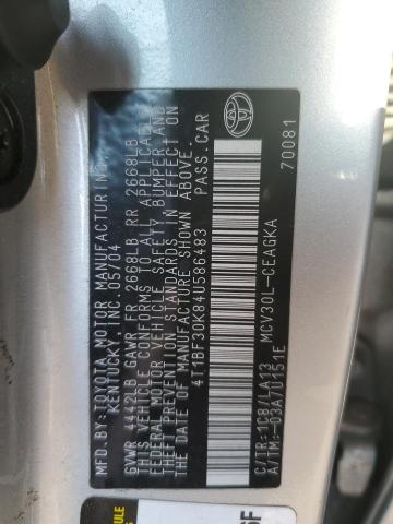 4T1BF30K84U586483 - 2004 TOYOTA CAMRY LE SILVER photo 12