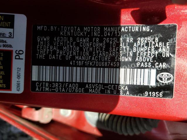 4T1BF1FK7DU687459 - 2013 TOYOTA CAMRY L RED photo 12