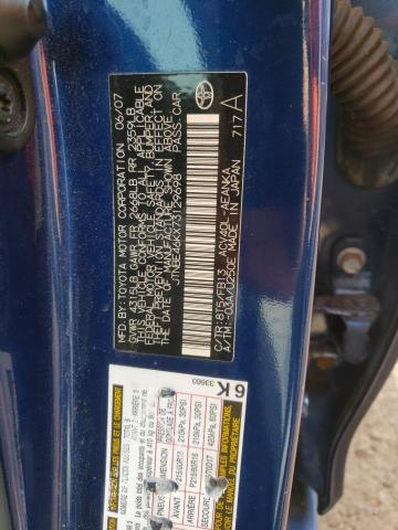 JTNBE46KX73129698 - 2007 TOYOTA CAMRY CE BLUE photo 12