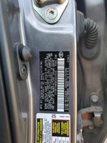 4T1B11HK8KU247548 - 2019 TOYOTA CAMRY L GRAY photo 12