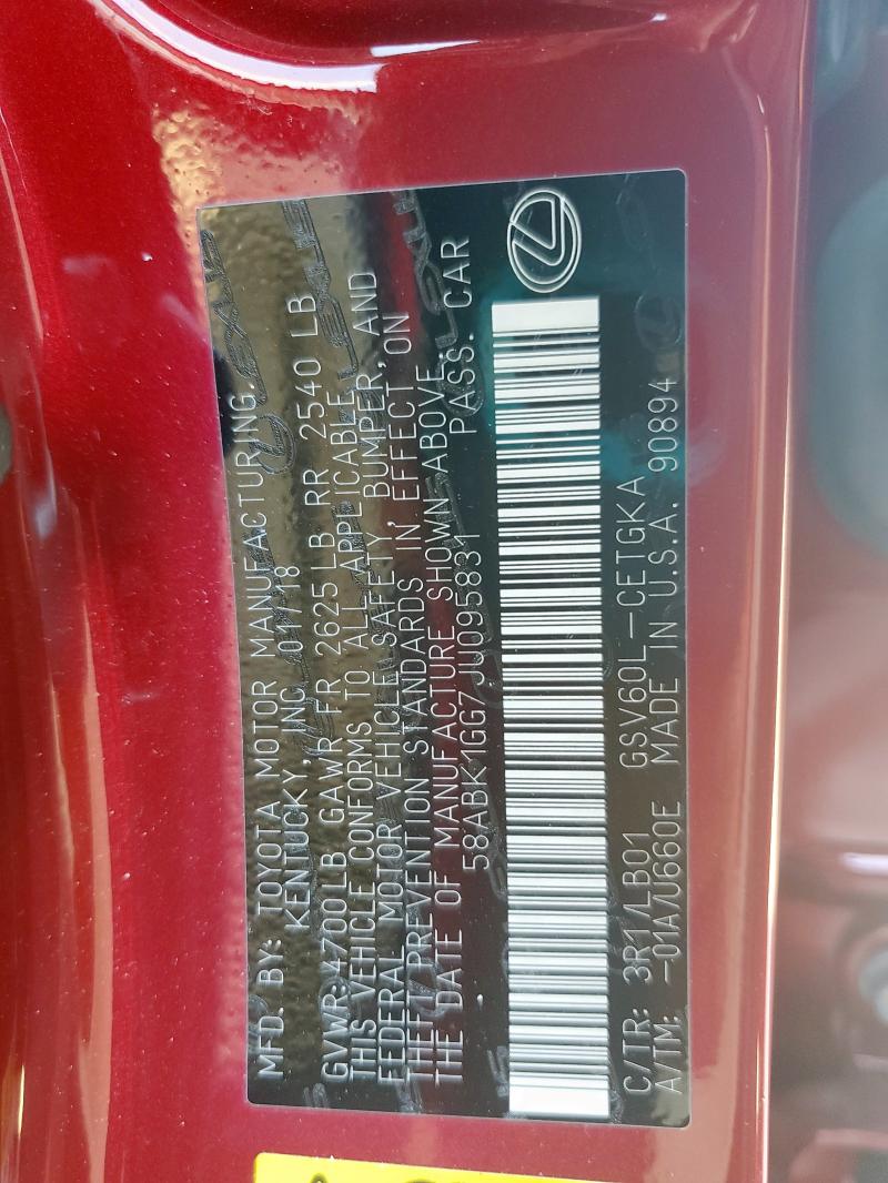 58ABK1GG7JU095831 - 2018 LEXUS ES 350 红色 照片 12