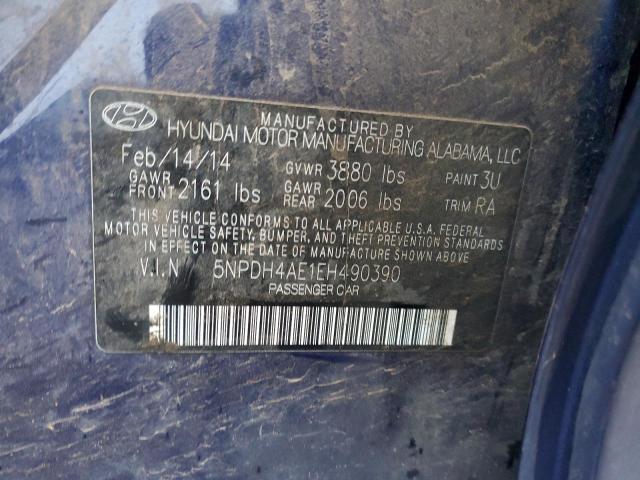 5NPDH4AE1EH490390 - 2014 HYUNDAI ELANTRA SE BLUE photo 12