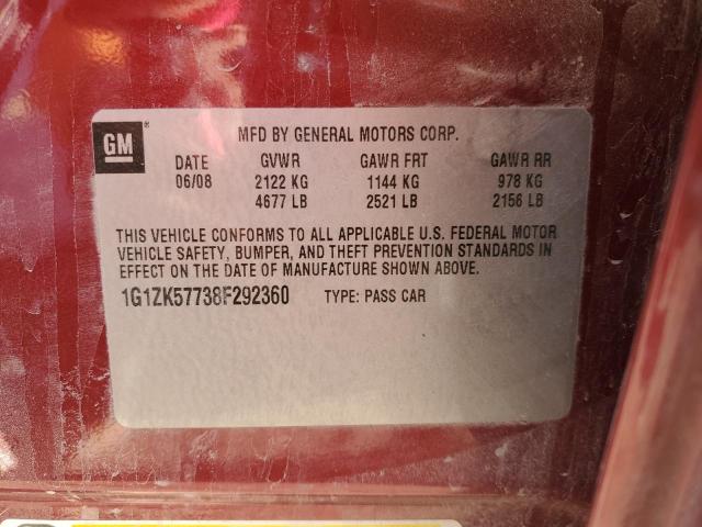 1G1ZK57738F292360 - 2008 CHEVROLET MALIBU LTZ მუქწითელი ფოტო 12